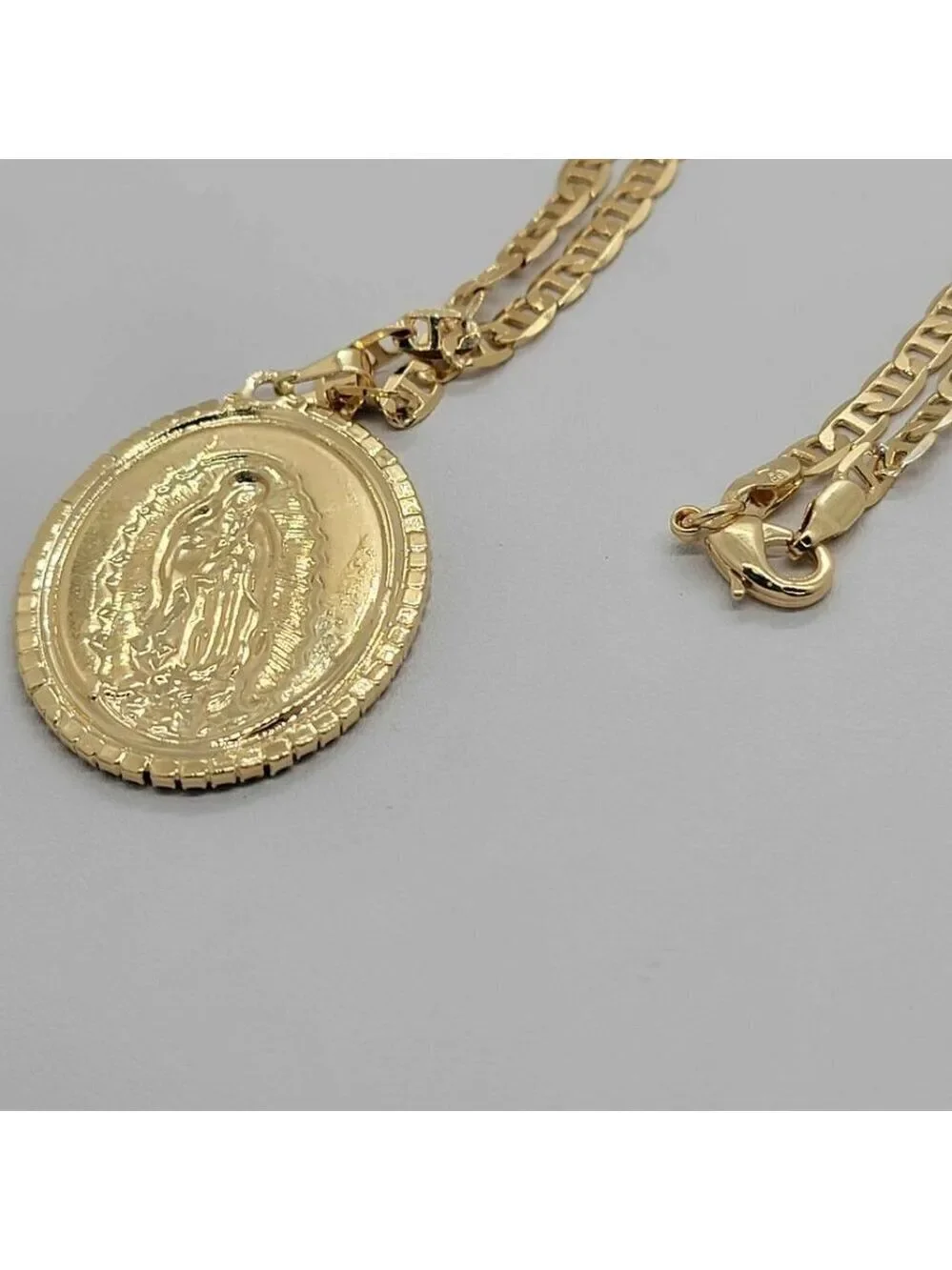Stunning Brazilian 18k Gold-Filled Virgen De Guadalupe Pendant Necklace